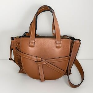 LOEWE BROWN GATE SMALL  Checkered Calfskin LEATHER TOTE BAG Purse